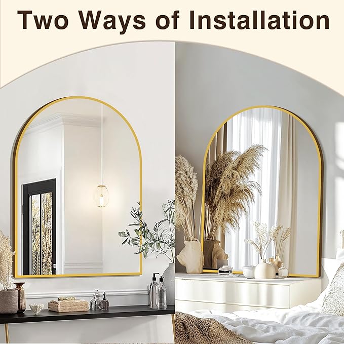 FICTOR Bathroom Vanity Mirror for Wall, 40”x30” Large Arched Metal Framed - Image 5