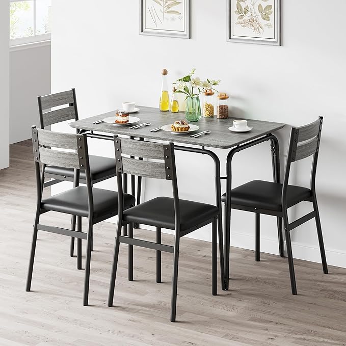 5 Piece Dining Table Set for 4, Compact Square Table Chairs, Sturdy MDF Top by EcoSummer