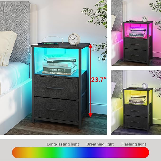 TUTOTAK LED End Table with Charging Station, Night Stand, Side Table with 2 USB - Image 7