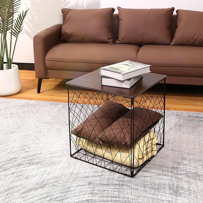 Small Coffee Table Storage, Square End Tables Blanket Basket - Image 6