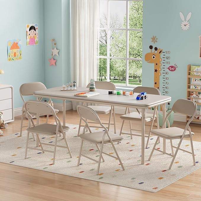 GarveeHome 7-Piece Kids Folding Table and Chairs Set, Toddlers Children's by GarveeHome