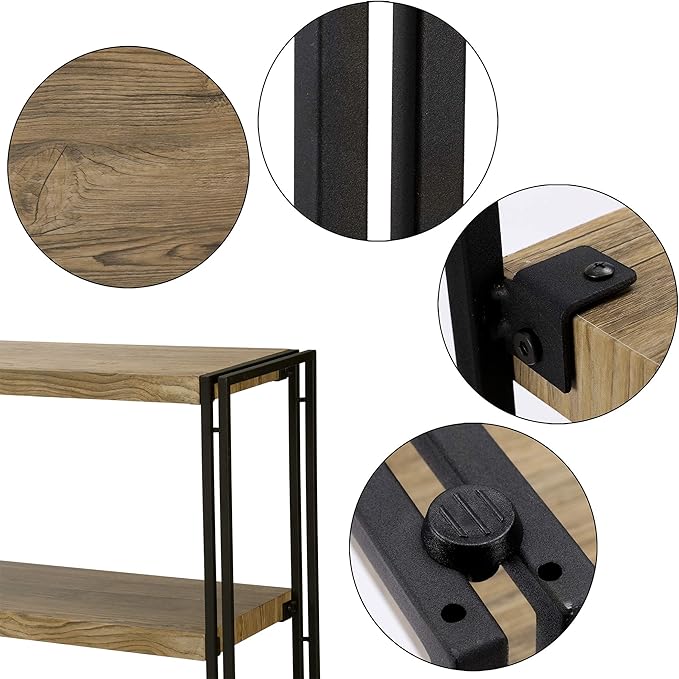 3 Tier Bookshelf Rustic Industrial Bookcase - Image 5