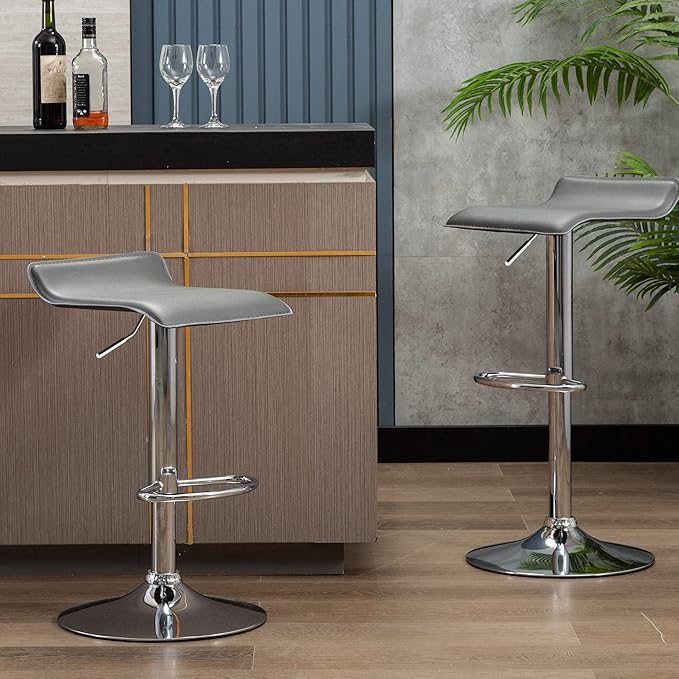 NOBPEINT Contemporary Chrome Air Lift Adjustable Swivel Bar Stool - Image 2