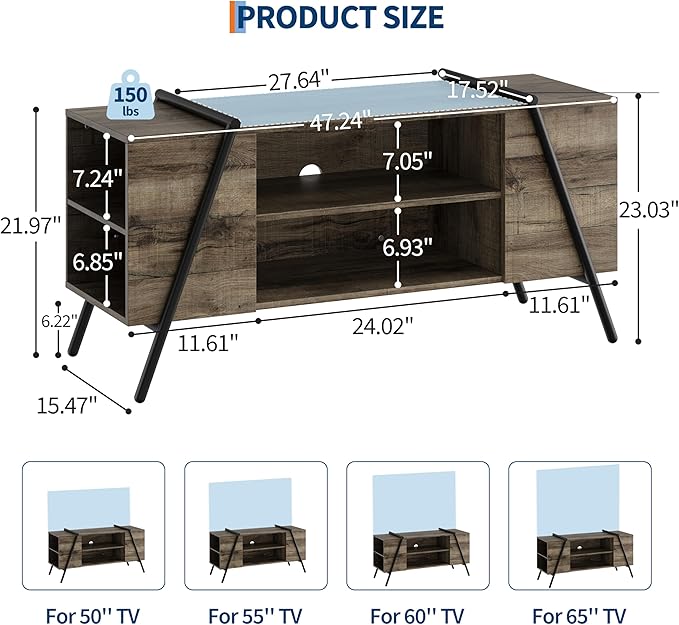 TV Stand for 60 55 50 45 Inch TV, Industrial Media Console Table for Living Room - Image 2