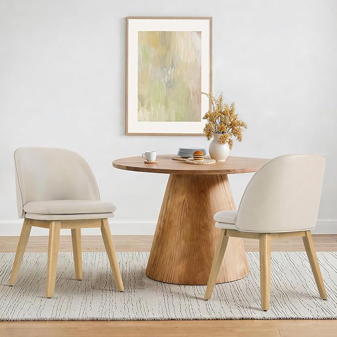 Wooden Dining Chairs Set of 2, Faux Leather Upholstered Modern Dining Room by Kislot