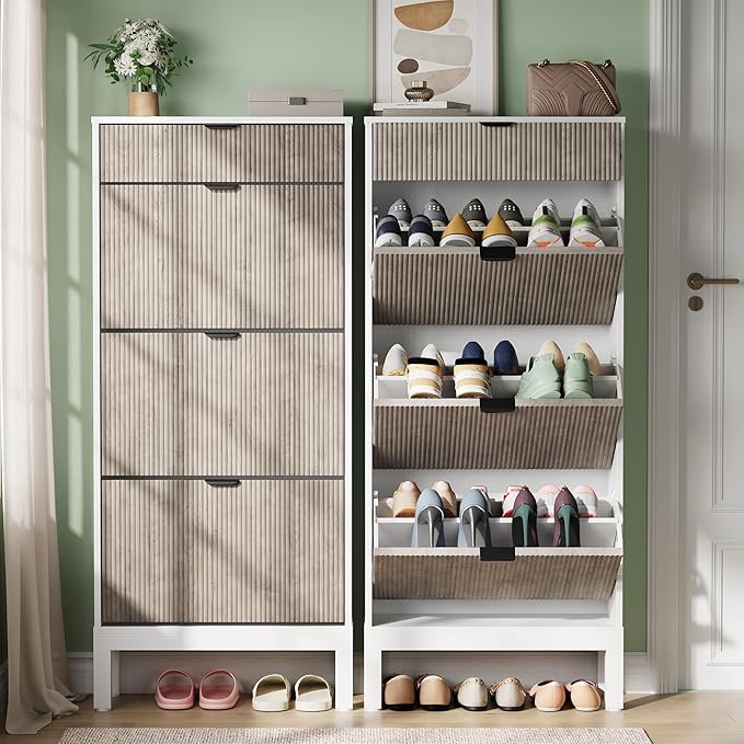 GarveeHome Shoe Cabinet with 3 Flip Doors & 1 Drawer, Entrance Wooden Shoe Rack - Image 9