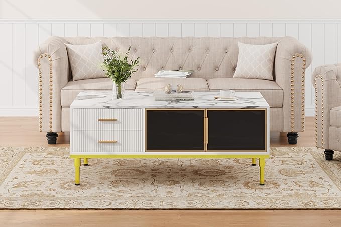 GAOMON Coffee Table for Living Room, Faux Marble Coffee Table - Image 4