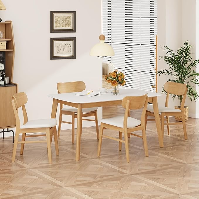 Merax 5-Piece Dining Set, Solild Wood Table & Chairs - Image 3