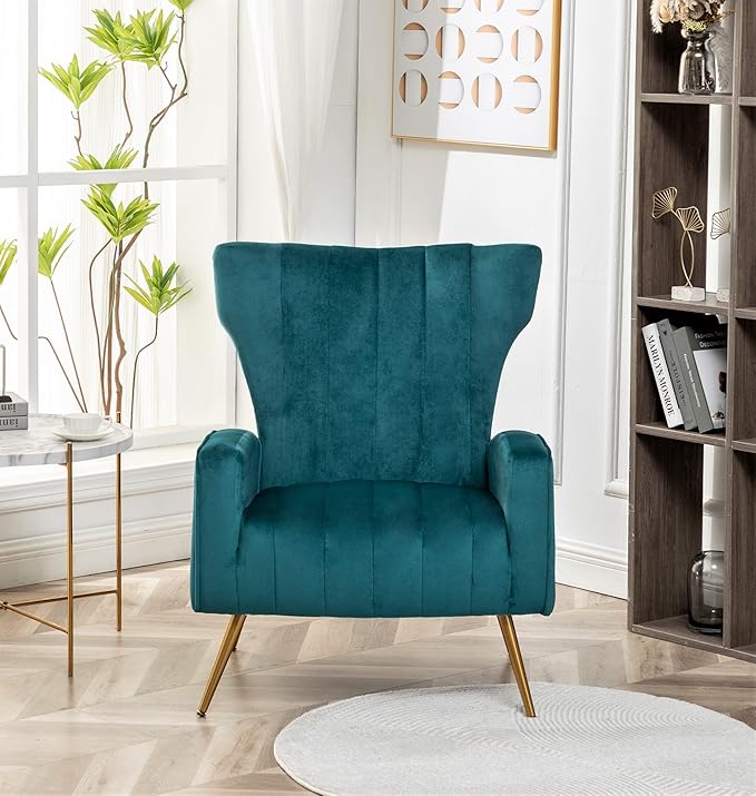 Container Furniture Direct Modern Velvet Accent Chair, Channel Tufted Bedroom - Image 6