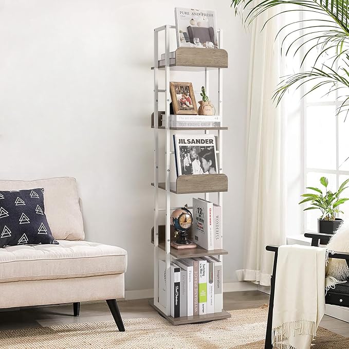 Bikoney Bookshelves 5-Tier, Rotating Bookshelf Tower - Image 8