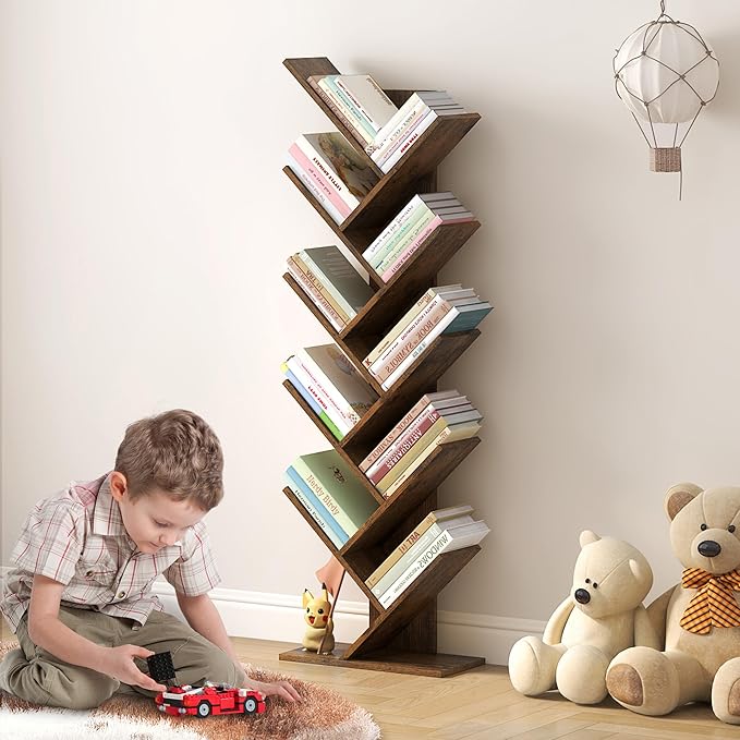Hoctieon 10 Tier Tree Bookshelf, 10 Shelf Bookcase, Free Standing Tree Bookcase - Image 5