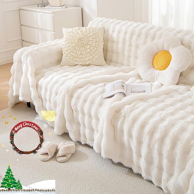 VM VOUGEMARKET Soft Warm Faux Fur Sofa Cover Thick Shaggy Fuzzy Sectional Couch - Image 2
