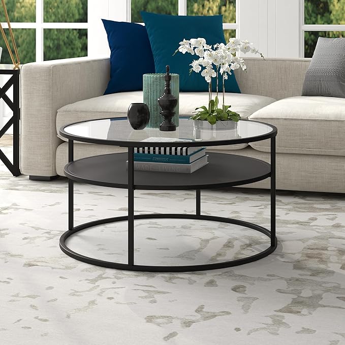 Ada 32" Wide Round Coffee Table in Blackened Bronze - Image 2