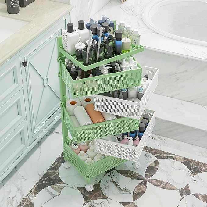 Rotating Kitchen Storage Rack No Assembly, Fruit Basket, Bathroom Storage Cart - Image 9