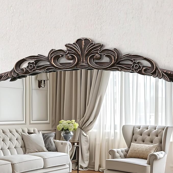 Micasso Bronze Vintage Wall Mirror: 24"x 32" French Baroque Antique Arched Wall - Image 3