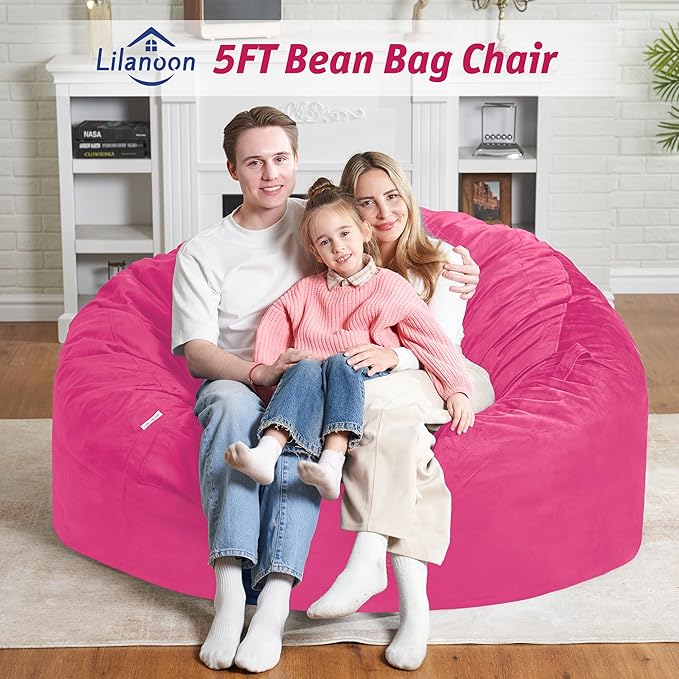 5FT Bean Bag Chair with Ultra Soft Velvet Cover Bean Bag Sofa with Memory Foam - Image 2