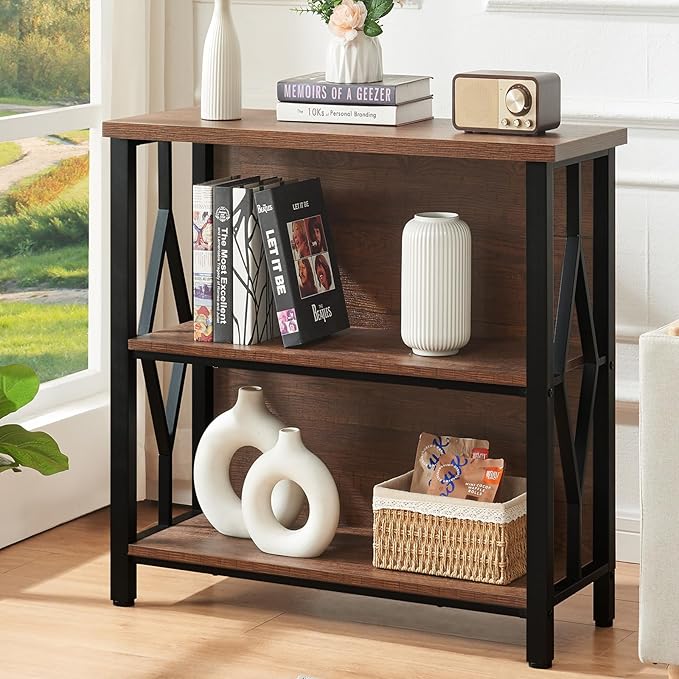 HOMISSUE Bookshelf, 3-Tier Rustic Small Bookshelf, Industrial Shelf Bookcase by Homissue