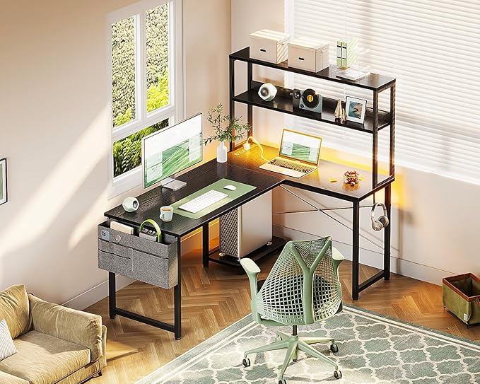 Casaottima Gaming Desk with Power Outlets & LED Lights, 43 Inch Reversible L - Image 7