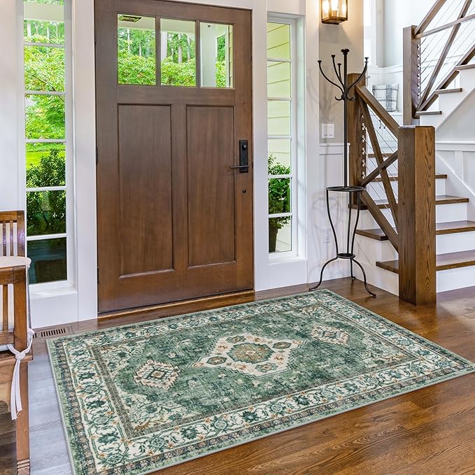 Lahome Oriental Machine Washable Rug, 3x5 Soft Green Rugs - Image 5