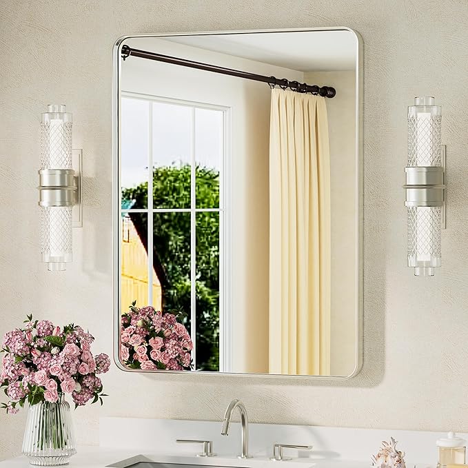 TETOTE Brushed Nickel Mirror 24 x 32 Inch Brushed Nickel Metal Framed Bathroom by TETOTE