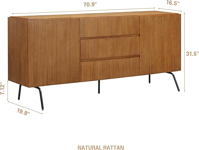NTC Veil Sideboard with 2 Doors and 3 Drawers, Buffet Cabinet with Vertical - Image 2