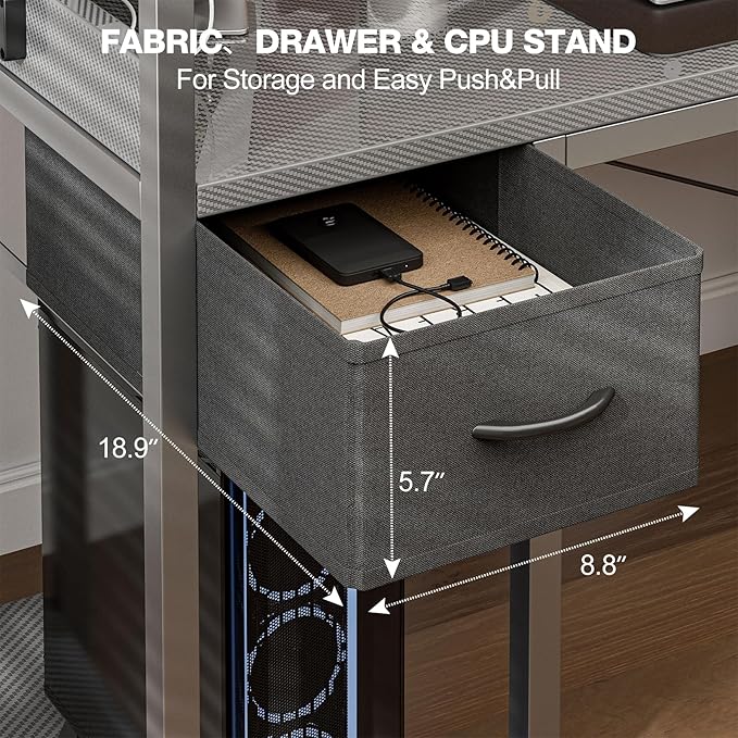 Gaming Desk 47 Inch with Power Outlet and LED Light, Computer Desk with - Image 8