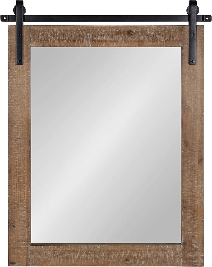 Kate and Laurel Cates Rustic Wall Mirror, Farmhouse Barn Door-Inspired Wall - Image 4