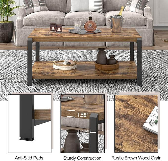 EXCEFUR Modern Coffee Table, Industrial Wood and Metal Center Table, Cocktail - Image 5