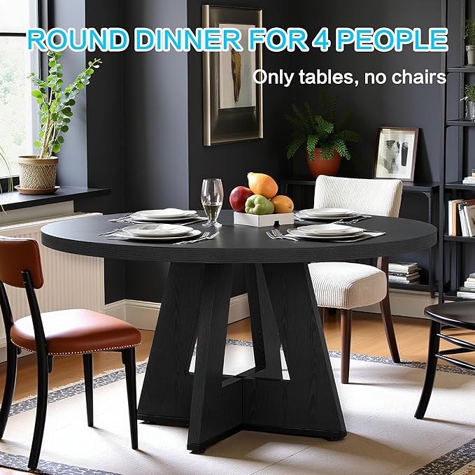 47" Round Dining Table for 4-6, Modern Dinner Table Farmhouse Round Small - Image 4