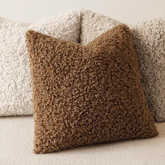 Foindtower 2 Pieces 24x24 Inch Dark Bronze, Faux Fur Throw Pillow Cover Accent - Image 4