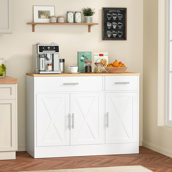 Shintenchi 3 Doors Farmhouse Sideboard Buffet Cabinet, Wood Coffee Bar Cabinet - Image 3