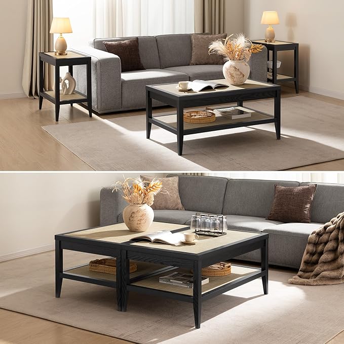 SICOTAS Rectangle Coffee Table for Living Room, Farmhouse Boho Center Table - Image 8