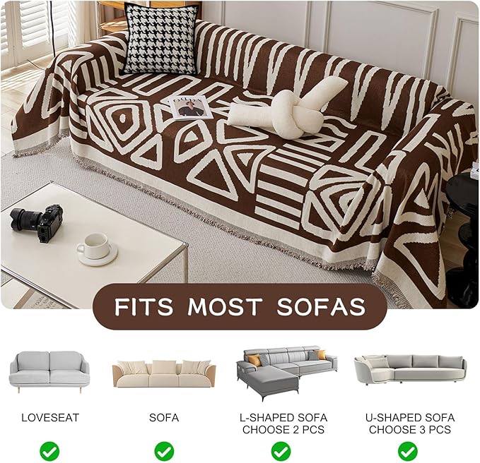 STACYPIK Boho Chocolate Beige Sofa Cover Anti-Slip Reversible Couch Cover - Image 7