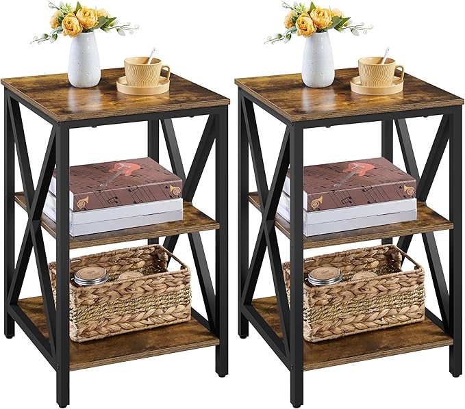 Yaheetech Industrial End Tables Set of 2, 3-Tier Side Tables by Yaheetech