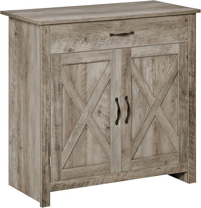HOMCOM Farmhouse Sideboard Buffet Cabinet, Barn Door Coffee Bar Cabinet by HOMCOM