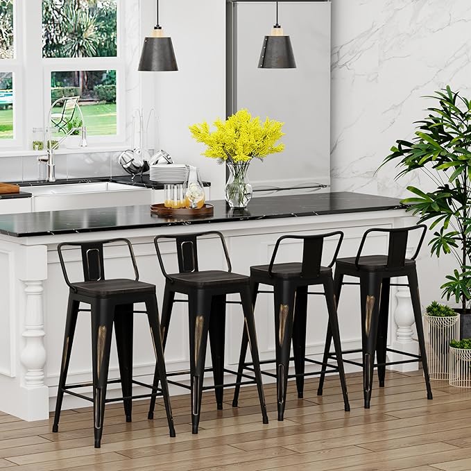 Yongchuang 26 inch Metal Bar Stools Set of 4 Counter Bar Stools Distressed Gold - Image 4