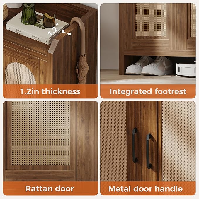 Shoe Cabinet Storage for Entryway, Natural Rattan Storage Cabinet, Wooden Shoe - Image 3