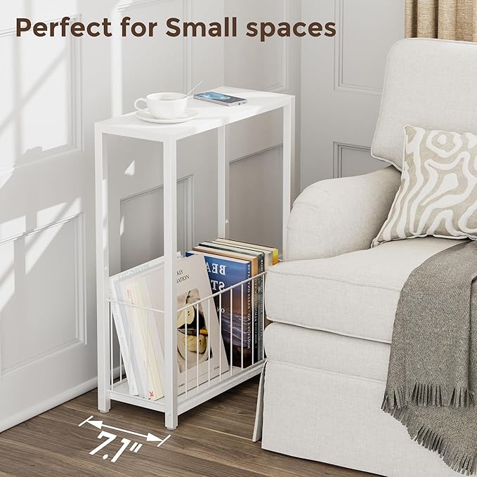 Narrow Side Table with Magazine Holder, Skinny End Table Perfect - Image 5