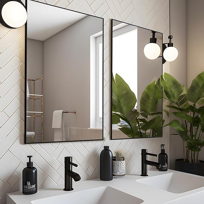 Black Bathroom Mirror 24x36 Inch Rectangular Wall Mirrors Modern Farmhouse - Image 2