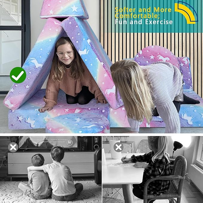 MeMoreCool Modular Glow Sofa for Kids, 8-Piece Convertible Foam Couch Play Set - Image 8