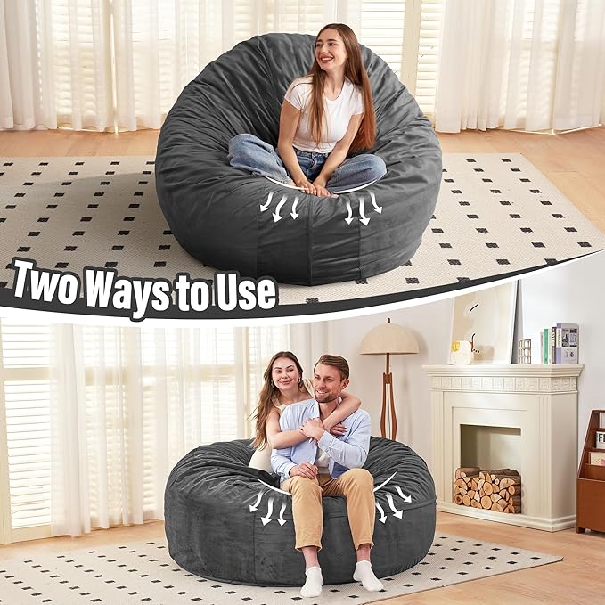 HABUTWAY Bean Bag Chair: Giant 6' Memory Foam Furniture Bean Bag Chair - 6Ft - Image 7