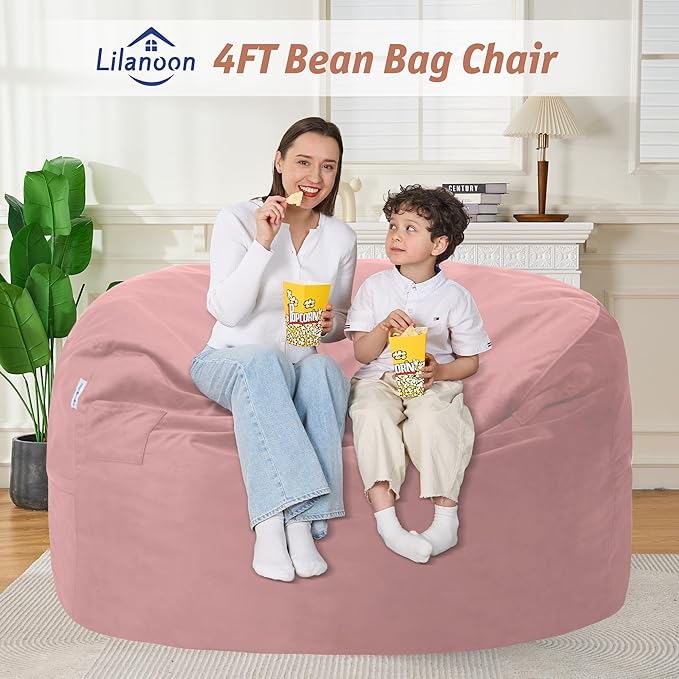 4FT Bean Bag Chair with Ultra Soft Velvet Cover Bean Bag Sofa with Memory Foam - Image 3