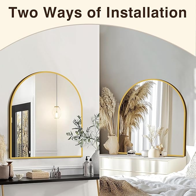 FICTOR Bathroom Vanity Mirror for Wall, 32”x30” Arched Metal Framed Bathroom - Image 5