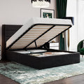 SHA CERLIN Queen Size Lift Up Storage Bed/Velvet Upholstered/Modern Wingback by SHACERLIN