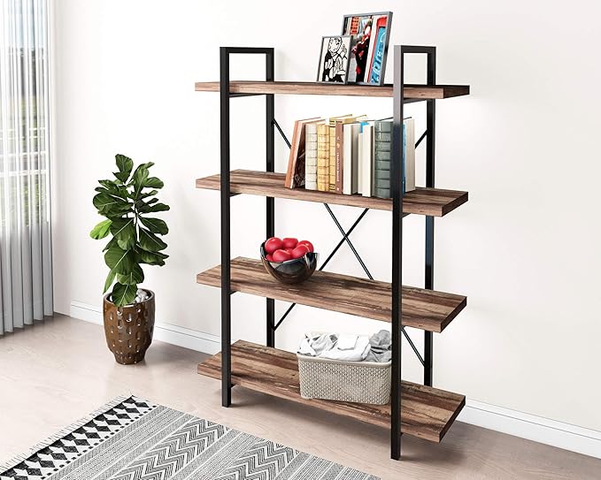 45MinST 4-Tier Vintage Industrial Style Bookcase/Metal and Wood Bookshelf - Image 7