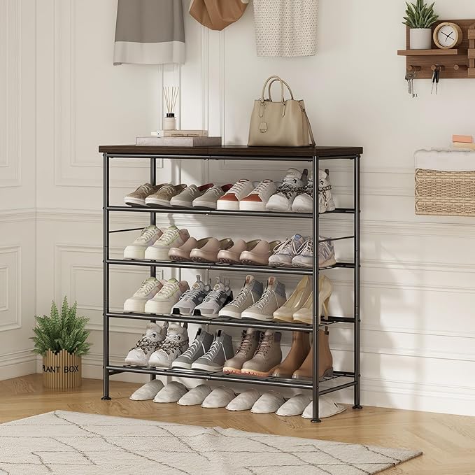 Shoe Rack Organizer 5 Tier for Closet Entryway Free Standing Metal Storage Shoe - Image 5