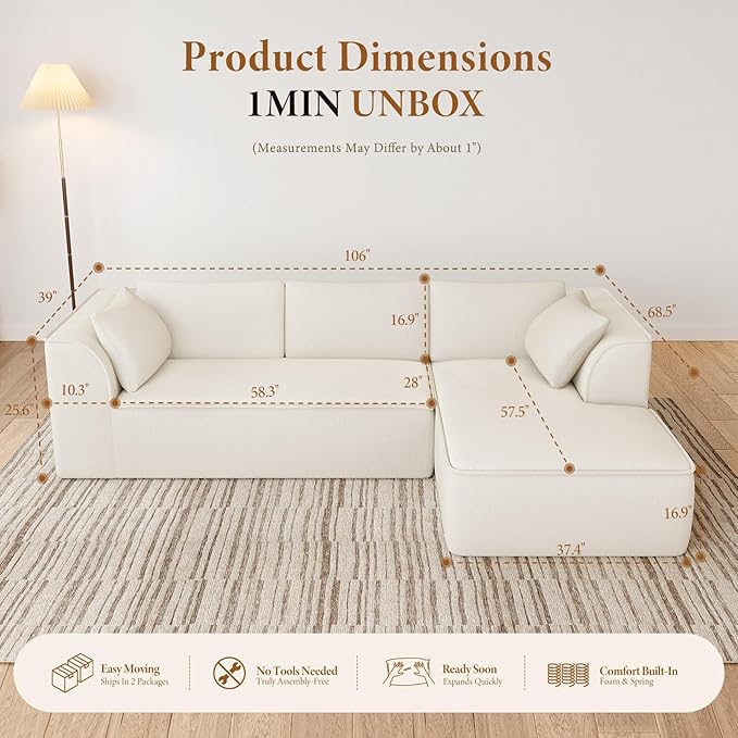 Vesgantti 106" Cloud Sectional Couch - Image 2