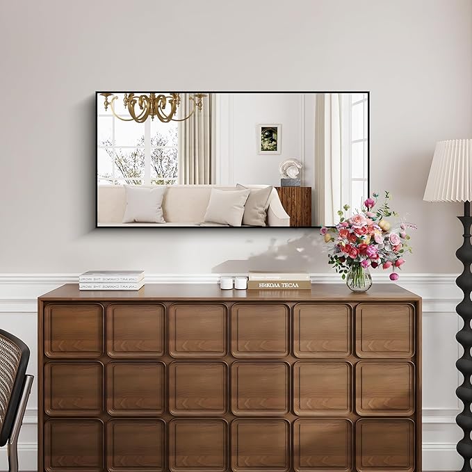 KOCUUY 24x48 Inch Large Black Wall Mounted Mirror, Aluminum Framed Decorative - Image 4