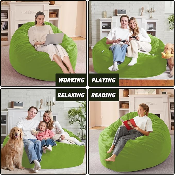 5FT Bean Bag Chair with Ultra Soft Velvet Cover Bean Bag Sofa with Memory Foam - Image 6