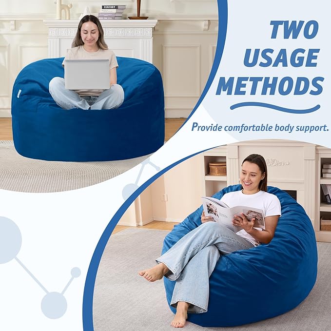 3FT Bean Bag Chair with Ultra Soft Velvet Cover Bean Bag Sofa with Memory Foam - Image 5